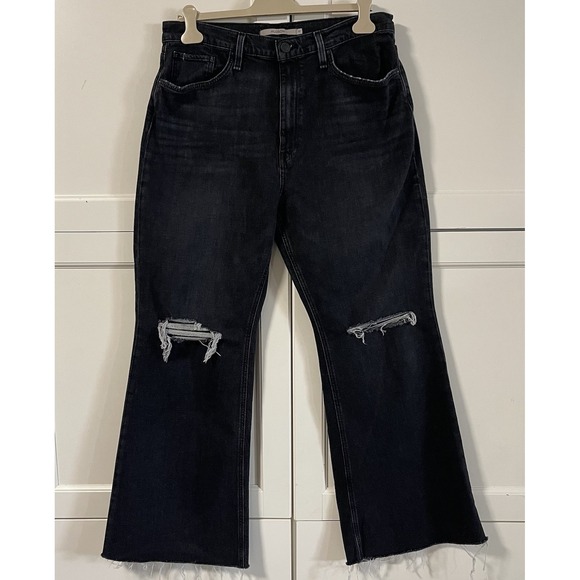 Hudson Denim - Hudson Jodie High Rise Cropped Flare Jeans Faded Noir Distressed Black Size 32